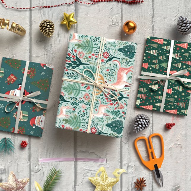 Green Cute Christmas set of 3  Wrapping Paper Sheet (Green Cute Christmas set of 3 Wrapping Paper Sheet)