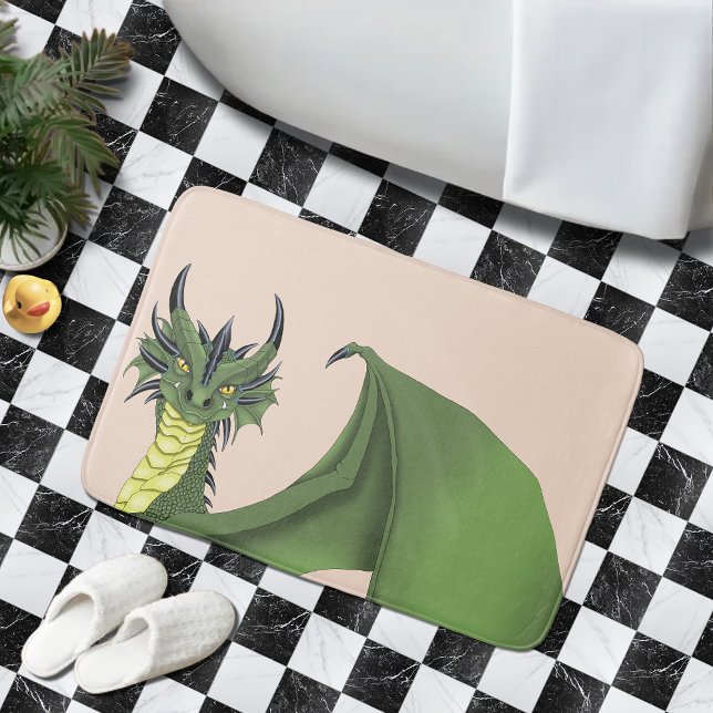 Green Cute Dragon Portrait Peach Bath Mat (Creator Uploaded)