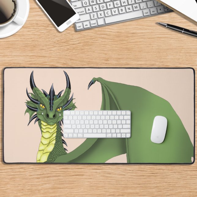 Green Cute Dragon Portrait Peach Fantasy  Desk Mat (Creator Uploaded)