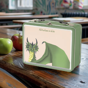Green Cute Dragon Portrait Peach Fantasy  Metal Lunch Box