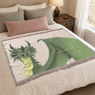 Green Cute dragon Portrait Peach Fantasy  Throw Blanket