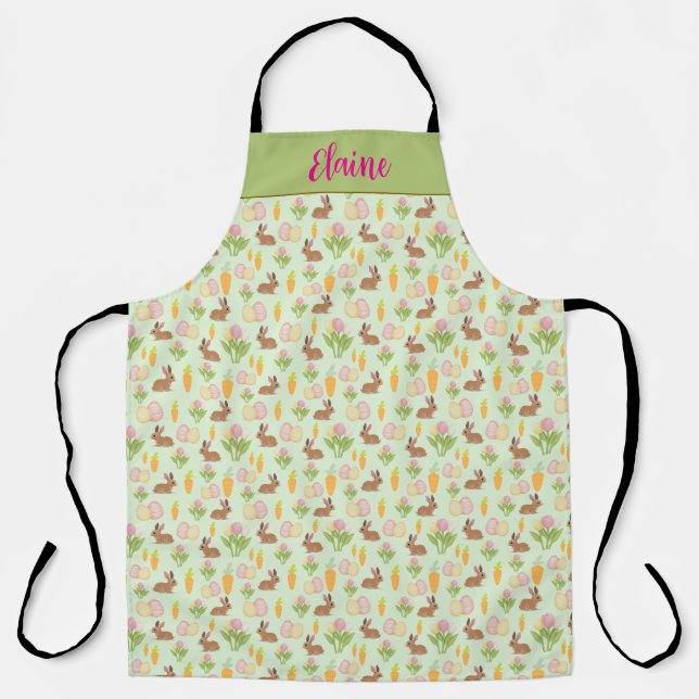 Green Cute Easter Apron with Bunny Personalized (Front)