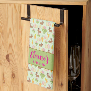 Green Cute Easter Kitchen Towel Personalized