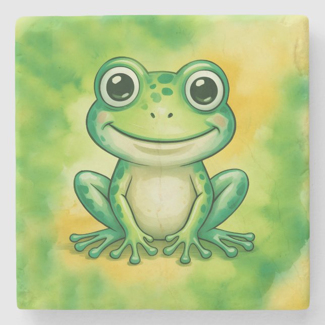 Green cute frog stone coaster (Front)