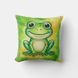 Green cute frog throw pillow