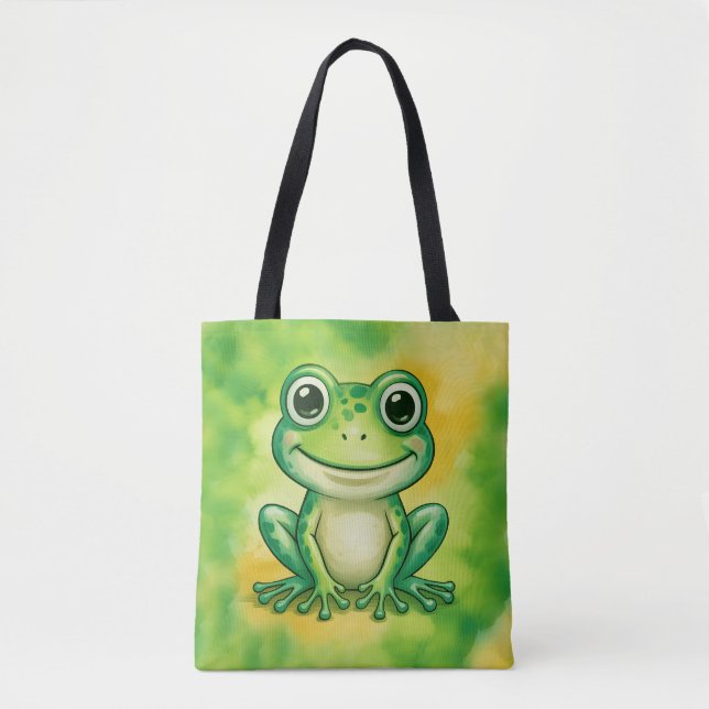 Green cute frog tote bag (Front)