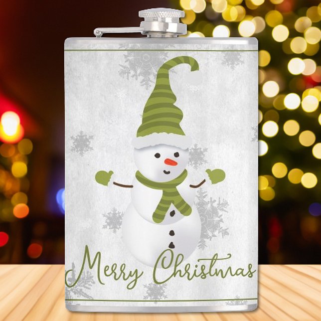 Green Cute Snowman Holiday Flacon (Green Cute Snowman Holiday Flask)