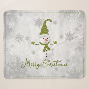 Green Cute Snowman Holiday Sherpa Blanket
