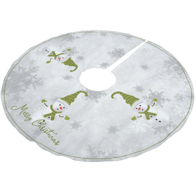 Green Cute Snowman Tree Skirt (Angled)