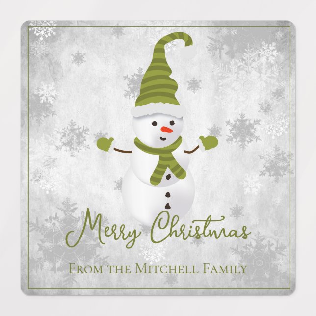 Green Cute Snowman Vacances Étiquettes (Design 1)