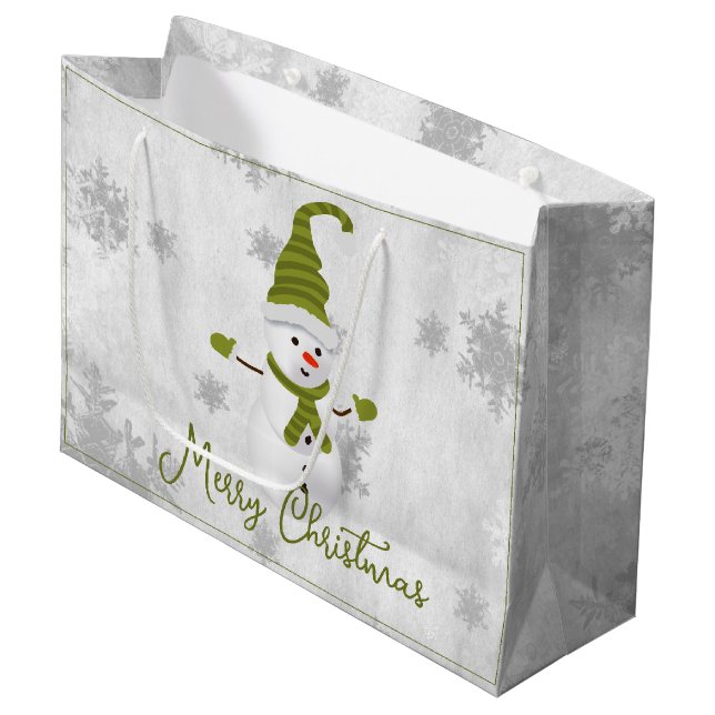 Green Cute Snowman Vacances Sac cadeau (Devant Angle)