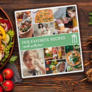 Green Cutlery Photo Collage Family Recipes Binder