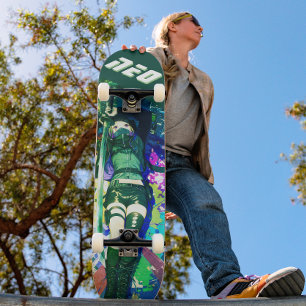 Green Cyberpunk Anime Girl Ninja Kunoichi  Skateboard