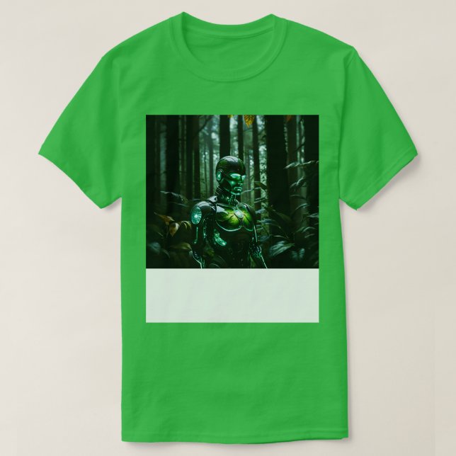 Green cyborg in forest T-Shirt (Design Front)