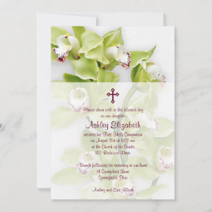 Green Cymbidium Orchid First Communion Invitation