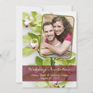 Green Cymbidium Orchid Photo Wedding Invitation