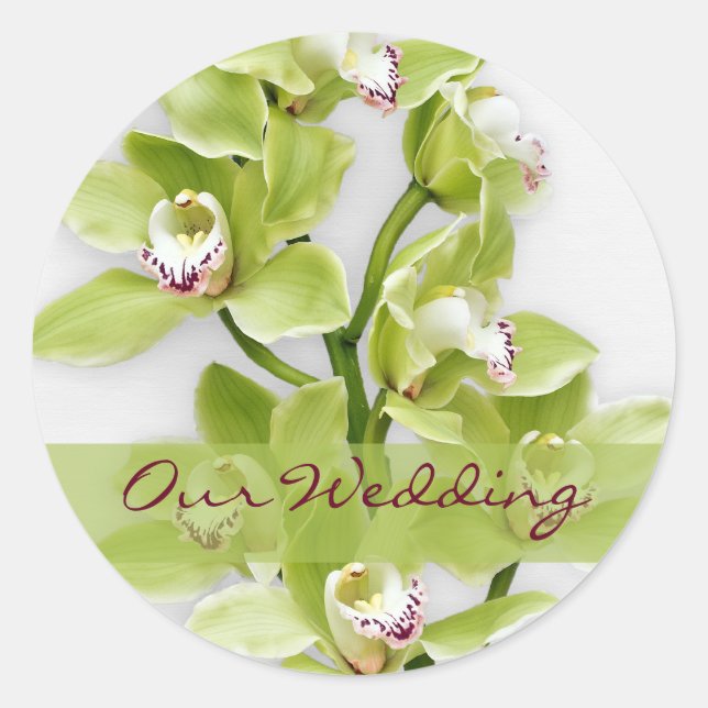 Green Cymbidium Orchid Wedding Stickers (Front)