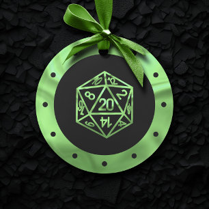 Green D20 Crit   PnP Fantasy Tabletop Gamer Dice Ornament