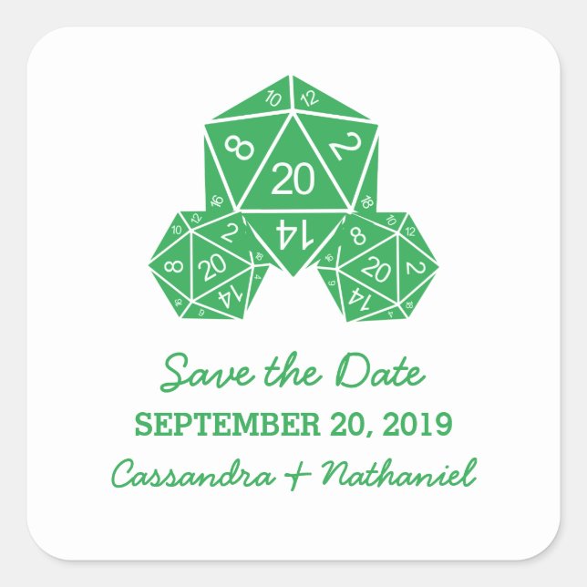 Green D20 Dice Enregistrer les stickers Date (Devant)