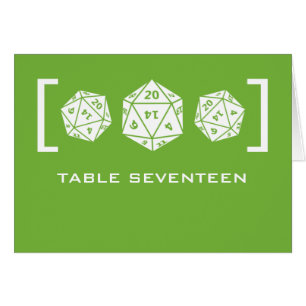 Green D20 Dice Gamer Table Number Card