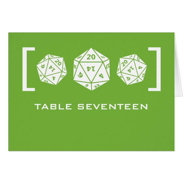 Green D20 Dice Gamer Table Number Card (Front Horizontal)