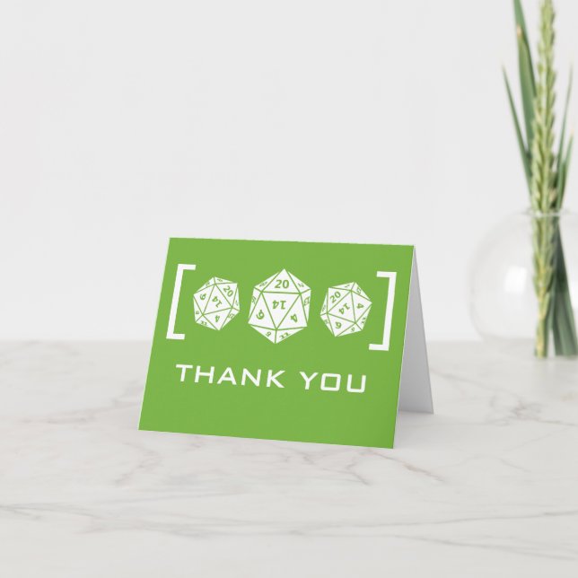 Green D20 Dice Gamer Wedding Thank You Card (Front)