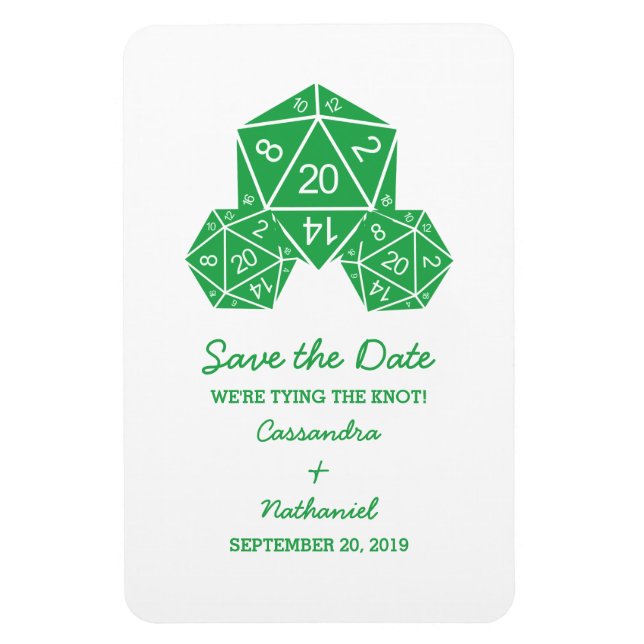 Green D20 Dice Save the Date Magnet (Vertical)