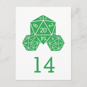 Green D20 Dice Table Number Postcard