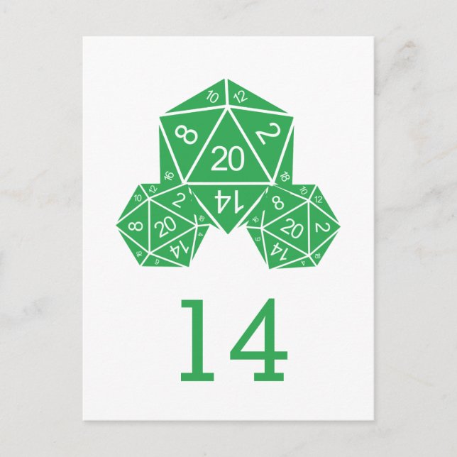 Green D20 Dice Table Number Postcard (Front)