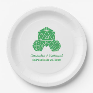 Green D20 Dice Wedding Paper Plates