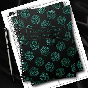 Green D20 Pattern   Fantasy RPG Dice Character Notebook