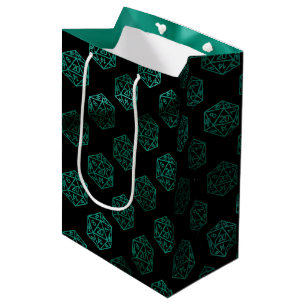 Green D20 Pattern   Fantasy Tabletop RPG Dice Medium Gift Bag