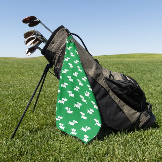 Green Dachshund Golfer Gift Golf Towel (Green)
