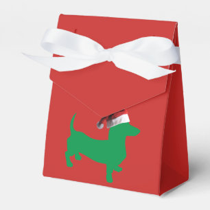 Green Dachshund wearing a Santa Claus Hat Favor Box