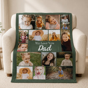 Green Dad 16 Photo Collage Father's Day Fleece Blanket