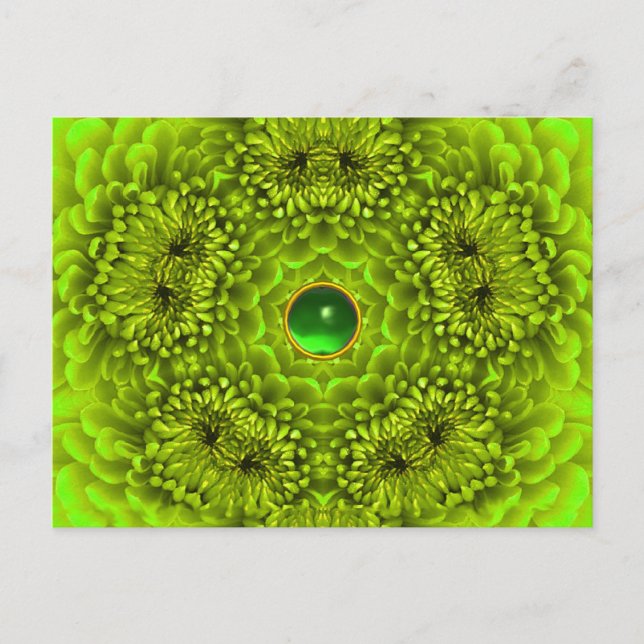 GREEN DAHLIA AND EMERALD GEMSTONE Floral Postcard (Front)