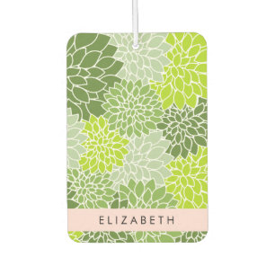 Green Dahlia Flowers, Floral Pattern, Your Name Air Freshener