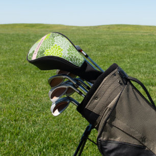 Green Dahlia Flowers, Floral Pattern, Your Name Golf Head Cover