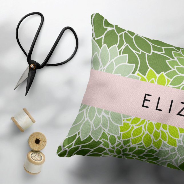 Green Dahlia Flowers, Floral Pattern, Your Name Pillowcase (Creator Uploaded)