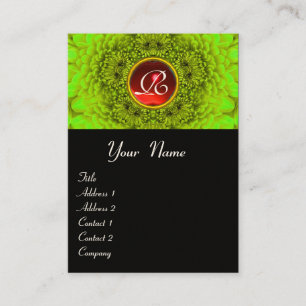 GREEN DAHLIA  MONOGRAM, RUBY red  black yellow Business Card
