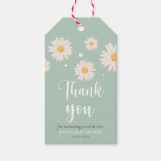 Green Daisy Baby Shower Thank You Gift Tags
