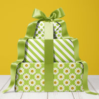Green Daisy Floral Stripes Polka Dot