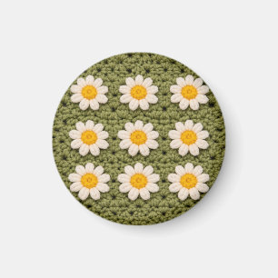 Green Daisy Granny Square Crochet Pattern Floral Magnet