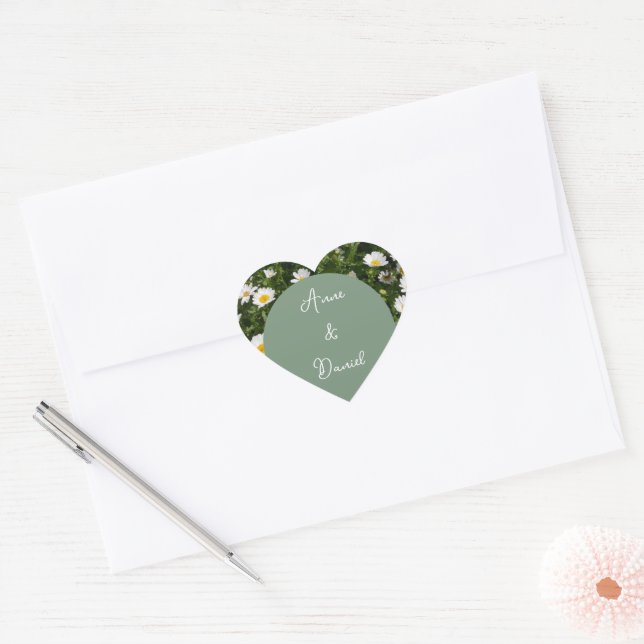Green Daisy Heart Sticker (Envelope)