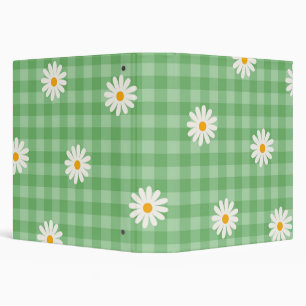 Green Daisy Plaid Gingham Check Flower Pattern Binder