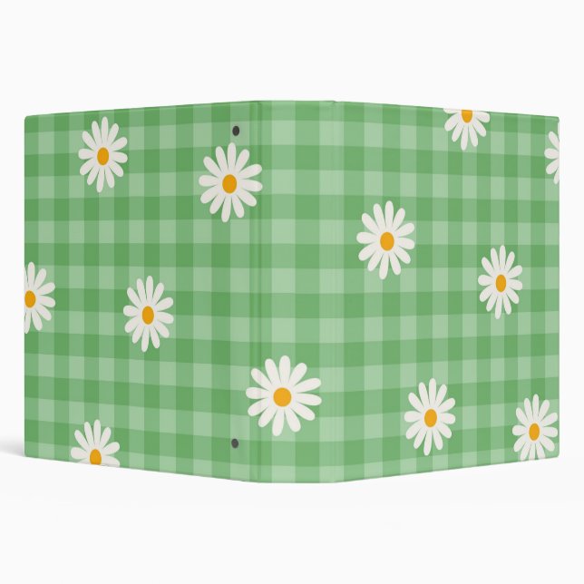 Green Daisy Plaid Gingham Check Flower Pattern Binder (Background)