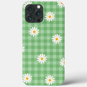 Green Daisy Plaid Gingham Check Flower Pattern iPhone 13 Pro Max Case