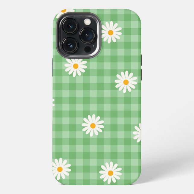 Green Daisy Plaid Gingham Check Flower Pattern iPhone Case (Back)