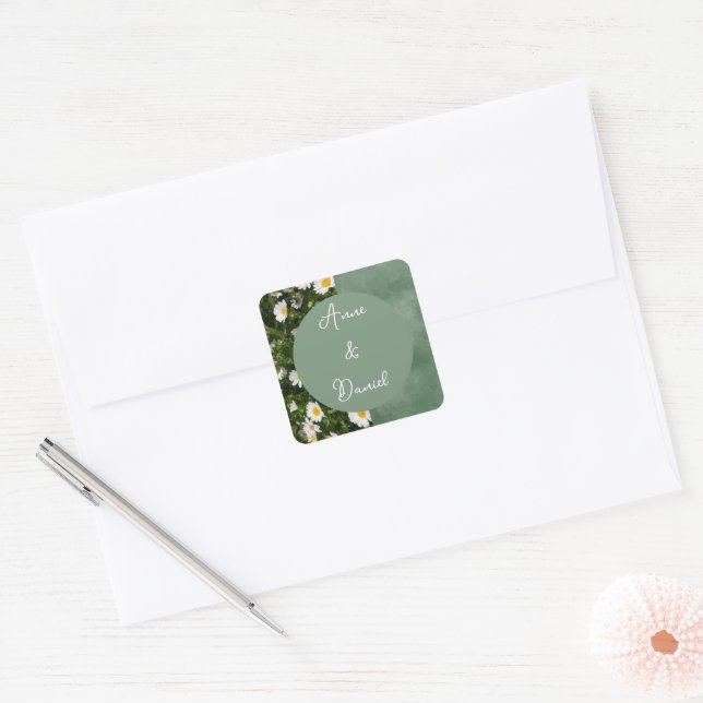 Green Daisy Square Sticker (Envelope)