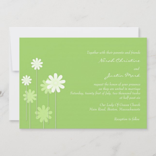 Green Daisy Wedding Invitation (Front)